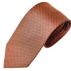 DAKS London Hounds tooth Check Woven Silk Necktie Copper & Black mini-check